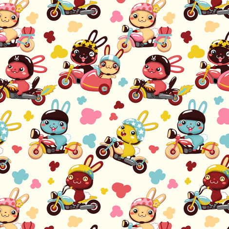 Funny Bunny Bikers for girls | White fabric by irrimiri on Spoonflower - custom fabric
