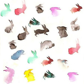 Rainbow rabbits in watercolor