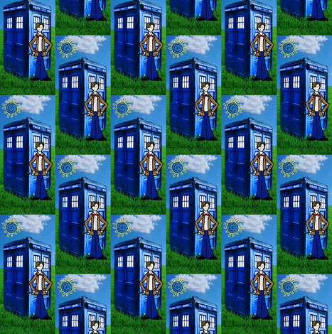 Doctor Who Matt Smith Inspired TARDIS & Apple Grass fabric by bohobear on Spoonflower - custom fabric