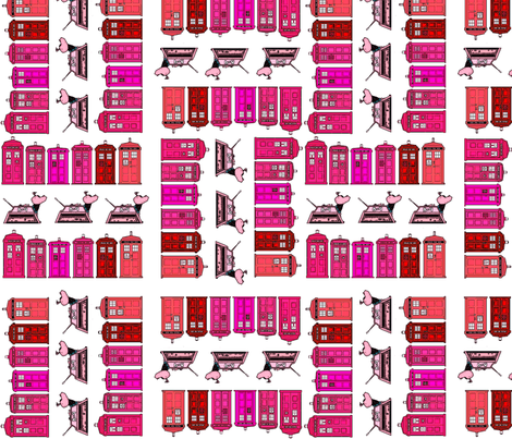 Tin Dogs And The Tardis Pink fabric by theunicornandthewasp on Spoonflower - custom fabric