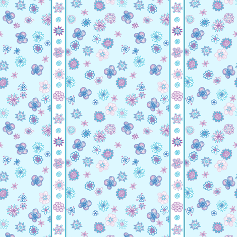 Wee Flowers: Stripe and Scatter - pale aqua blue