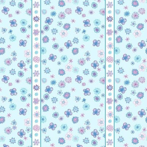 Wee Flowers: Stripe and Scatter - pale aqua blue