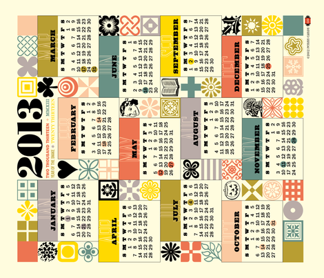 2013 Tea Towel Calendar (Retro Grid) fabric by pennycandy on Spoonflower - custom fabric