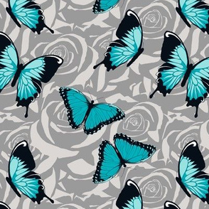 Small Blue Butterflies on Gray
