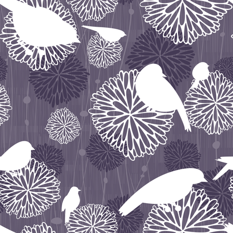 Birds & Flowers - Purple fabric by friztin on Spoonflower - custom fabric