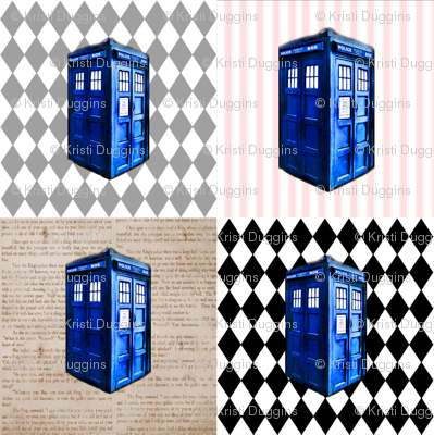 Doctor Who INspired TARDIS Quilt Blocks in Pink, Brown, Grey & Black