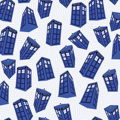 Doctor Who - Spinning tardis on white fabric by spacefem on Spoonflower - custom fabric