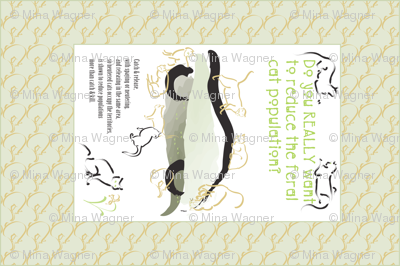 Feral Cats poster 3d linen teatowel 2011curlcats border light green