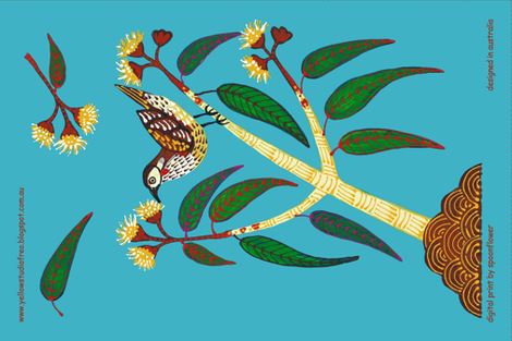 Blue Wattlebird Tea towel