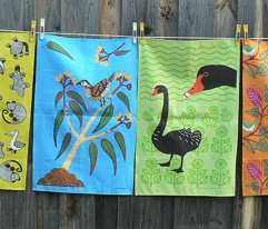 Black Swans tea towel