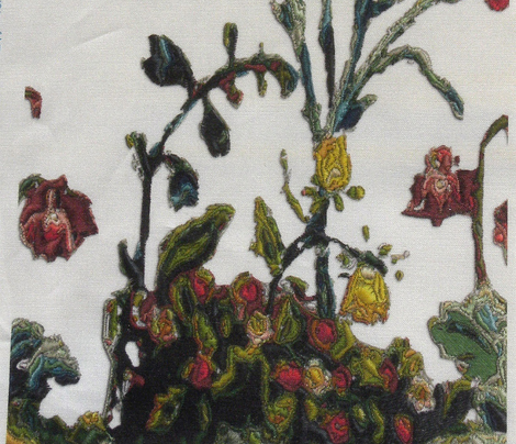 Floral Rococo skirt- or apron embroidery - white