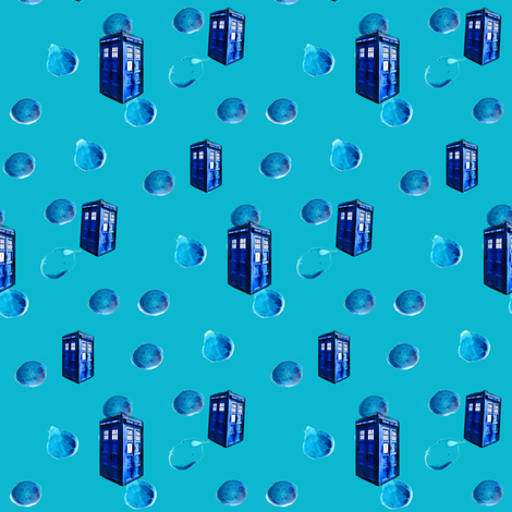 Doctor Who Inspired Painted Polka Dots & Police Boxes fabric by bohobear on Spoonflower - custom fabric