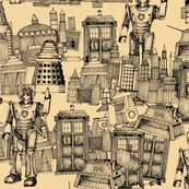 Doctor Who Toile de Jouy / Walking Doodle (vintage black)