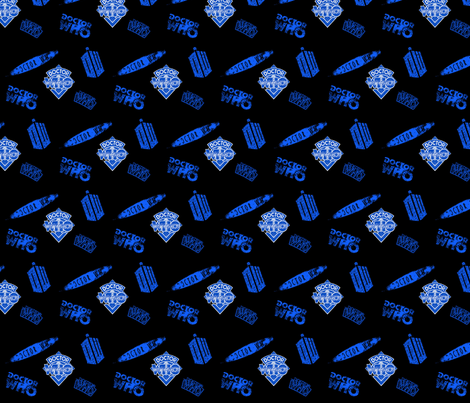 Doctor Who Logos On Black fabric by kaylaconspiracy on Spoonflower - custom fabric