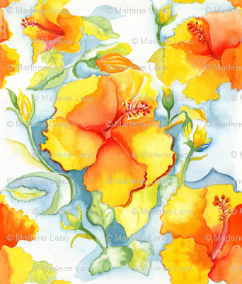 Yellow-orange watercolor hibiscus