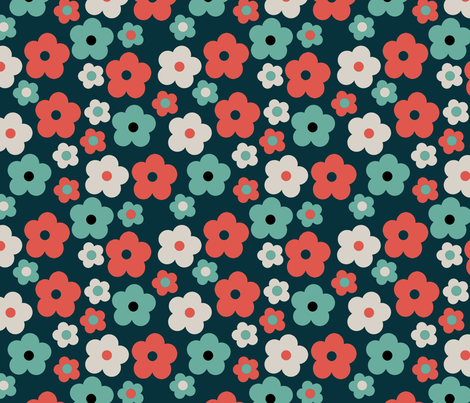 Retro Flower Navy fabric by papersparrow on Spoonflower - custom fabric