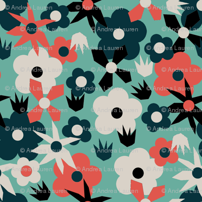 Retro Mixed Flower Blue