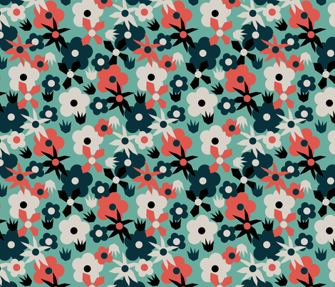 Retro Mixed Flower Blue fabric by papersparrow on Spoonflower - custom fabric