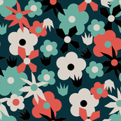 Retro Mixed Flower Navy