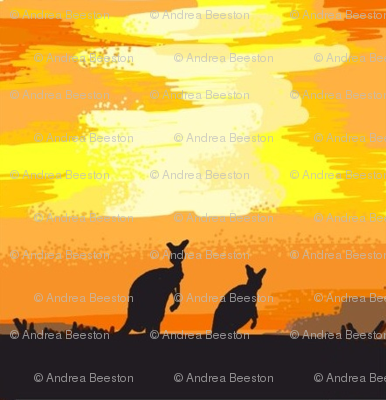 kangaroos crossing the desert at dusk
