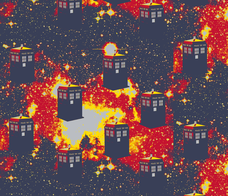 Tardis in Starry Space-red, yellow