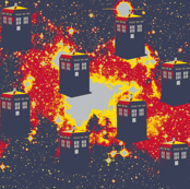Tardis in Starry Space-red, yellow