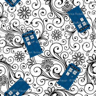 Tardis on floral swirl