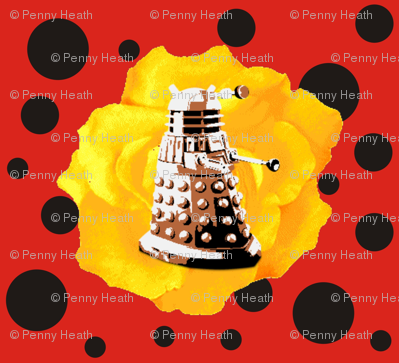 Darlek Yellow Rose on Red Black Polka