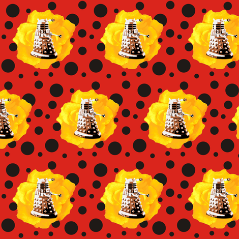 Darlek Yellow Rose on Red Black Polka fabric by smuk on Spoonflower - custom fabric