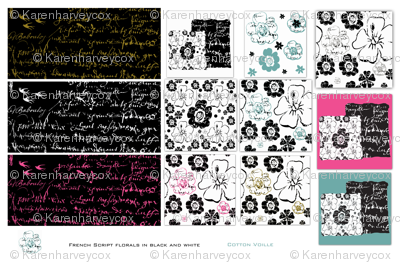 French script floral cotton voille sampler