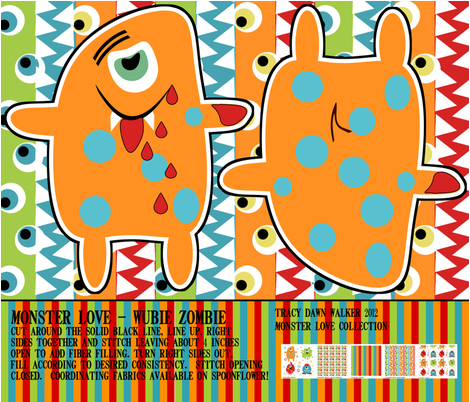 Monster Love Wubie Zombie plush fabric by tracydw70 on Spoonflower - custom fabric