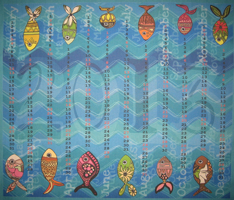 2013 doodle fish chevron tea towel calendar