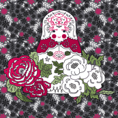 Babushka doll with roses embroidery template