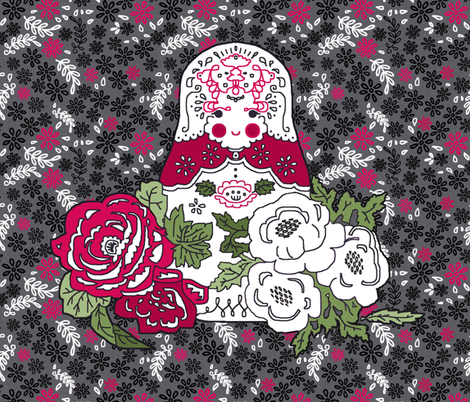 Babushka doll with roses embroidery template fabric by katarina on Spoonflower - custom fabric