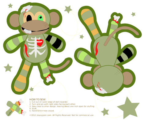 Zombie Monkey Plush Doll fabric by staceyjean on Spoonflower - custom fabric