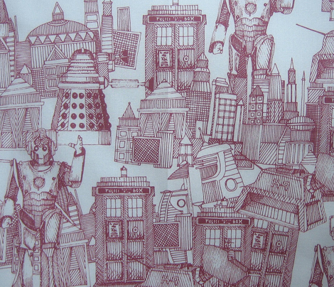 Doctor Who Toile de Jouy / Walking Doodle (red)