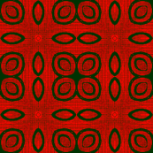 Ikat Green Rings and Fire Poppies