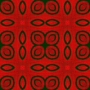 Ikat Green Rings and Fire Poppies