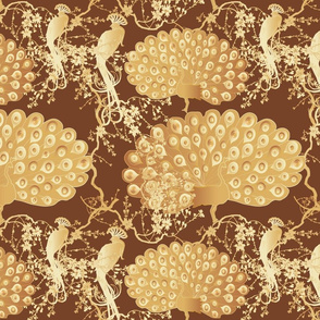 golden peacock on rich brown