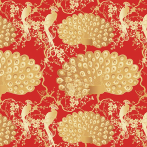 golden peacock on red