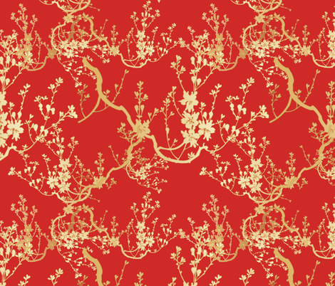cherry blossom on red fabric by kociara on Spoonflower - custom fabric