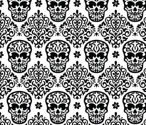  Skull Diamond Black on White fabric by mariafaithgarcia on Spoonflower - custom fabric