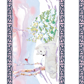 samoyed and cardinal winter scene border