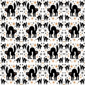 Retro Style Black Cats with Starbursts & White Background