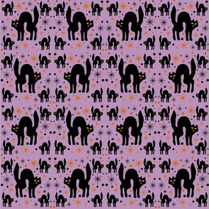 Retro Style Black Cats with Starbursts & Purple Background