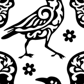 Skull Raven Flower Damask