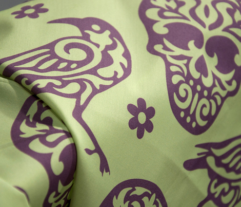 Skull Raven Flower Damask green