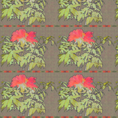 Coral Peony with linen background and horiz ribbon
