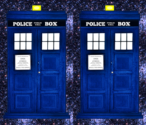 Doctor Who Inspired TARDIS, Police Box on a Galaxy Background fabric by bohobear on Spoonflower - custom fabric