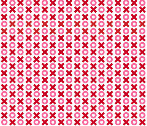 Tiny Noughts and Crosses in red and pink on white fabric by little_fish on Spoonflower - custom fabric